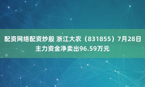 配资网络配资炒股 浙江大农（831855）7月28日主力资金净卖出96.59万元