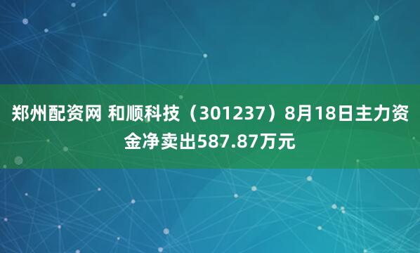 郑州配资网 和顺科技（301237）8月18日主力资金净卖出587.87万元